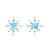 Certified Real Aquamarine Snowflake Earrings with Diamond