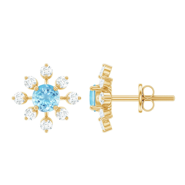 Certified real aquamarine snowflake earrings with diamonds, elegant jewelry featuring blue gemstone and sparkling accents.