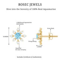 Certified Real Aquamarine Snowflake Earrings with Diamond