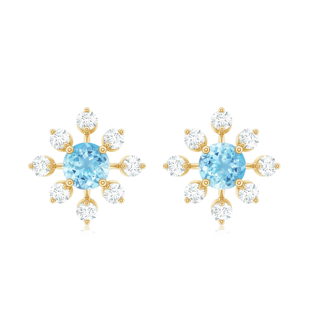 Certified Real Aquamarine Snowflake Earrings with Diamond