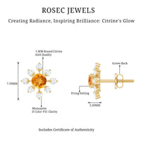 Certified Real Citrine Snowflake Earrings with Diamond