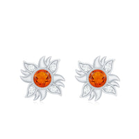 Genuine Fire Opal Sunburst Earrings with Diamond