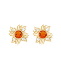 Genuine Fire Opal Sunburst Earrings with Diamond
