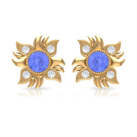 Round Shape Tanzanite and Diamond Sunburst Stud Earrings