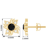 1/2 CT Round Shape Black Onyx and Diamond Sunburst Stud Earrings