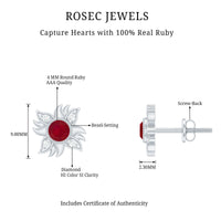 Real Ruby Diamond Sunburst Earrings with Screw Back