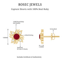 Real Ruby Diamond Sunburst Earrings with Screw Back