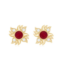 Real Ruby Diamond Sunburst Earrings with Screw Back
