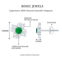 0.99 Carat Round Emerald and Diamond Sunburst Stud Earrings