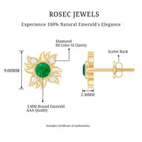 0.99 Carat Round Emerald and Diamond Sunburst Stud Earrings