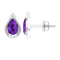 Amethyst Teardrop Stud Earrings with Diamond