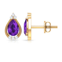 Amethyst Teardrop Stud Earrings with Diamond
