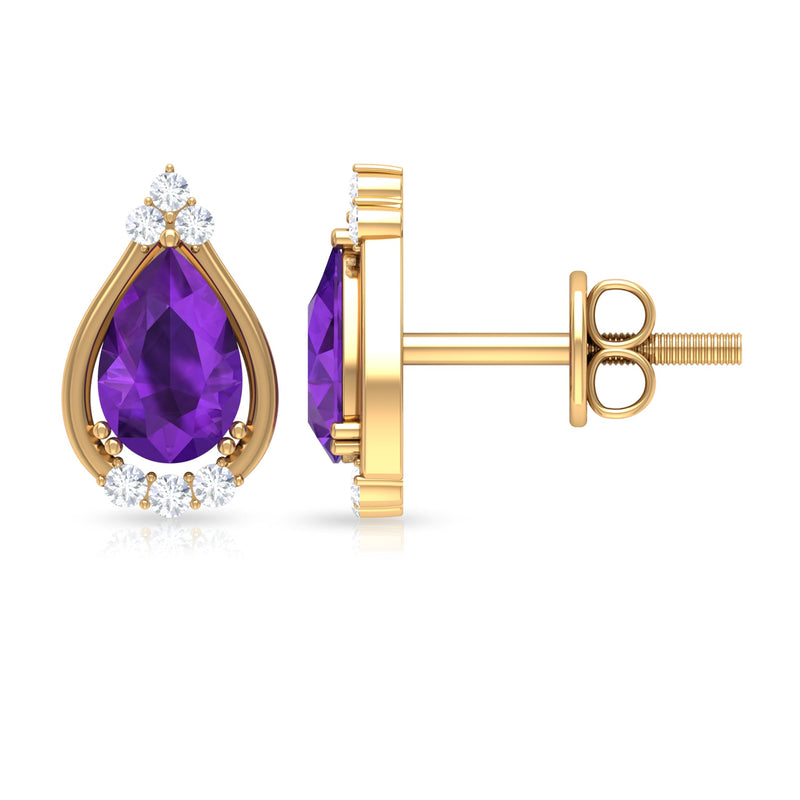 Amethyst teardrop stud earrings with diamond accents from Rosec Jewels, showcasing elegant purple gemstones and sparkling details.