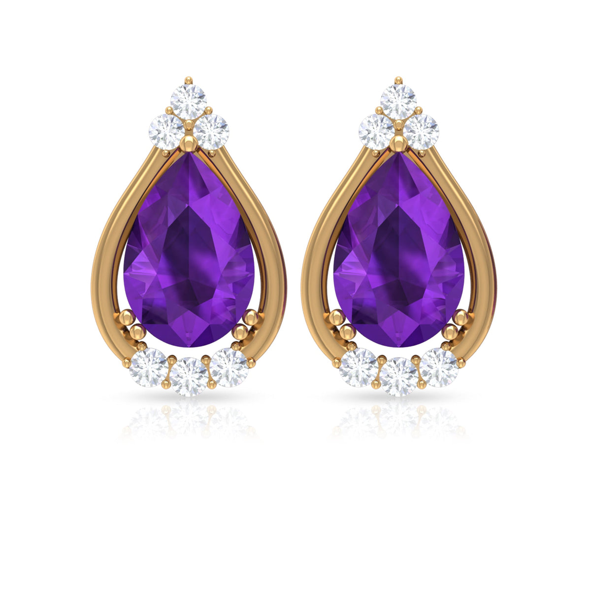 Amethyst Teardrop Stud Earrings with Diamond