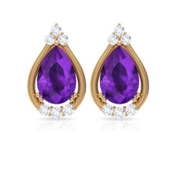 Amethyst Teardrop Stud Earrings with Diamond