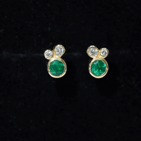 Real Emerald and Diamond Three Stone Stud Earrings