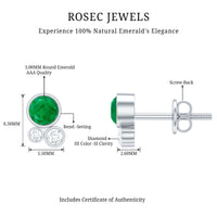 Real Emerald and Diamond Three Stone Stud Earrings