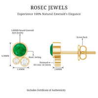 Real Emerald and Diamond Three Stone Stud Earrings