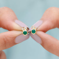 Real Emerald and Diamond Three Stone Stud Earrings