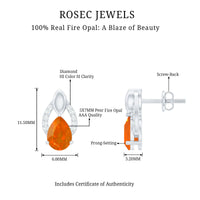 Pear Cut Fire Opal Bridal Stud Earrings with Diamonds