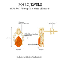 Pear Cut Fire Opal Bridal Stud Earrings with Diamonds
