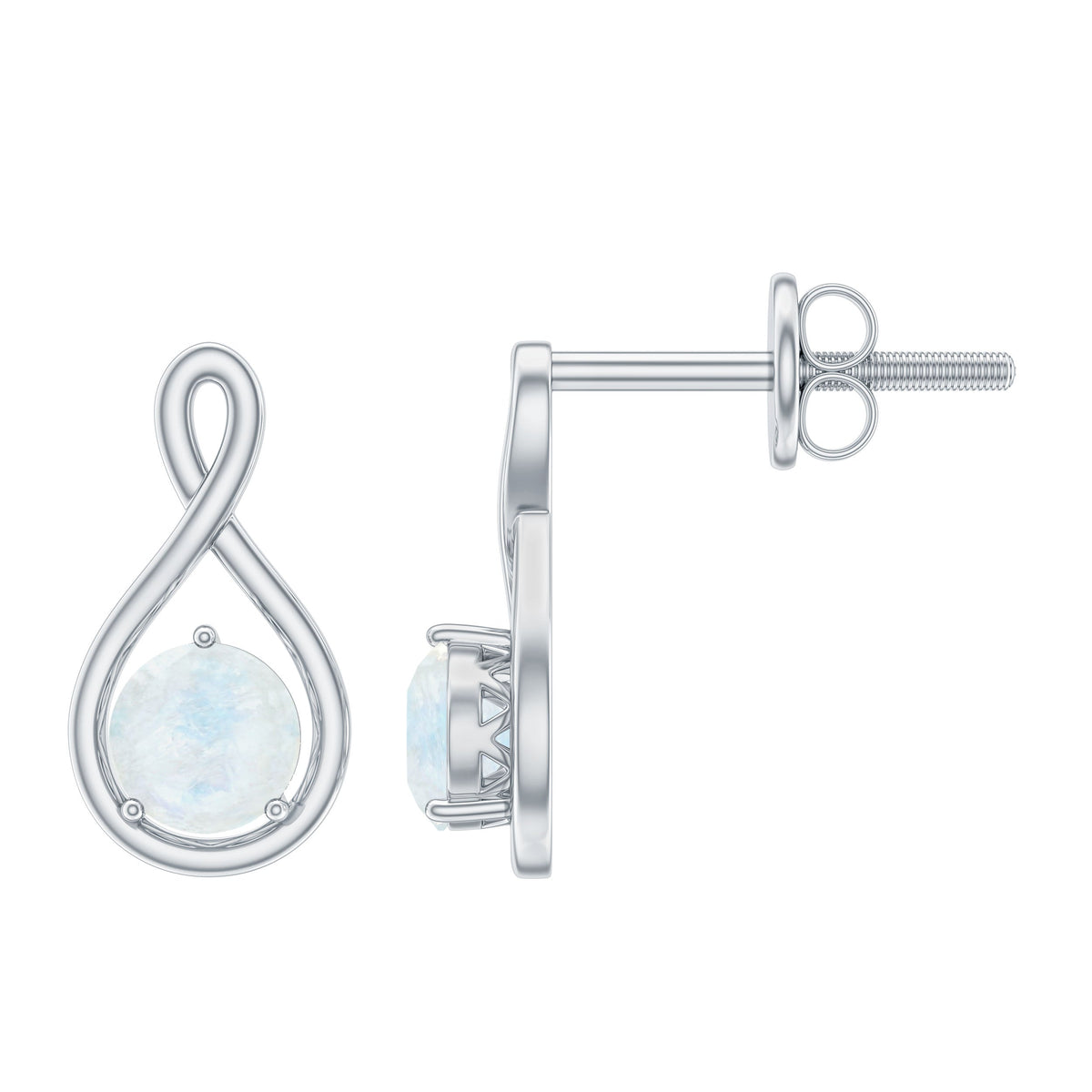 Round Moonstone Solitaire Infinity Stud Earrings
