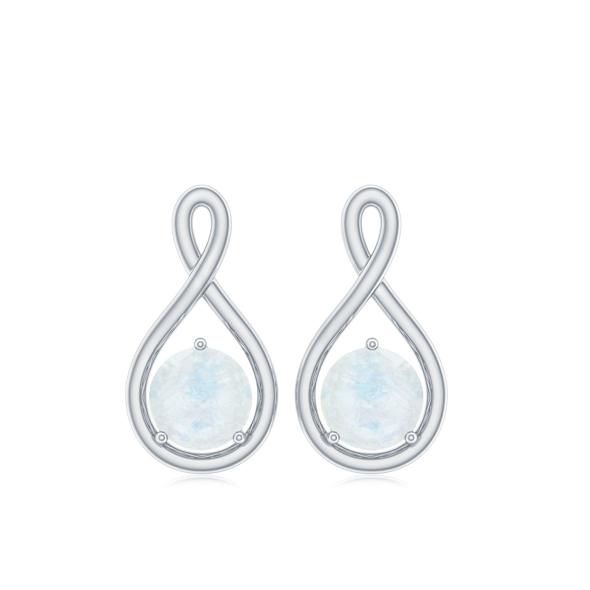 Round Moonstone Solitaire Infinity Stud Earrings