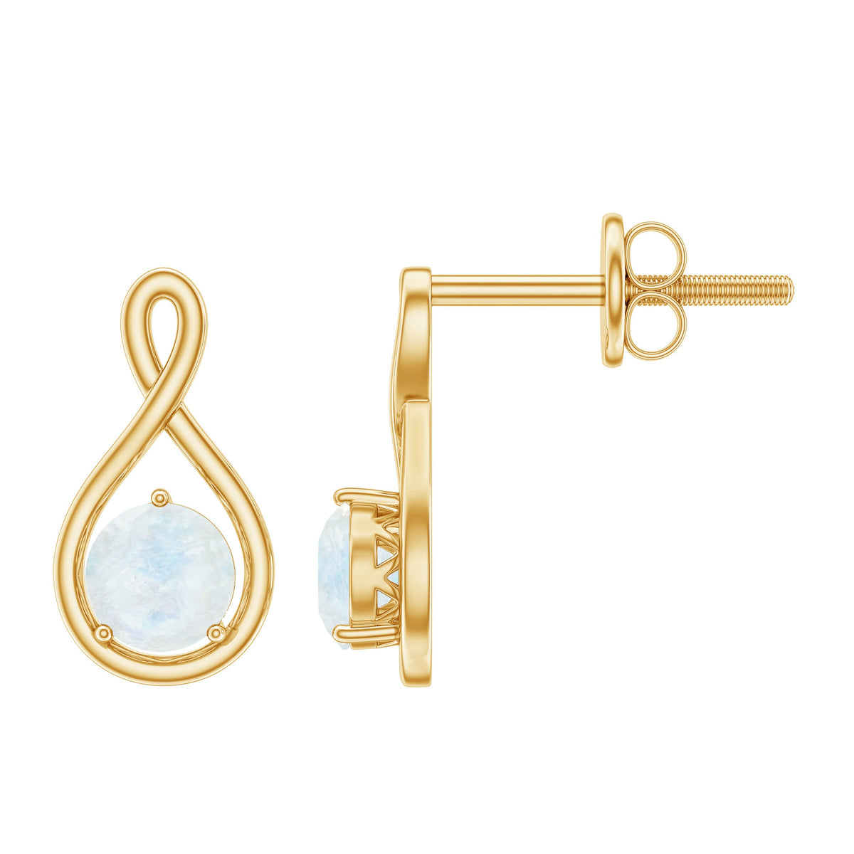 Round Moonstone Solitaire Infinity Stud Earrings