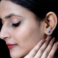 Lab Grown Blue Sapphire Teardrop Stud Earrings With Diamond Halo