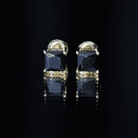 Natural Black Onyx Princess Cut Earrings with Screw Back