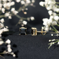 Natural Black Onyx Princess Cut Earrings with Screw Back