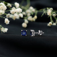 1.4 Carat Princess Cut Lab Created Blue Sapphire Solitaire Stud Earrings