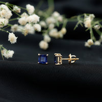 1.4 Carat Princess Cut Lab Created Blue Sapphire Solitaire Stud Earrings