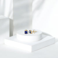 1.4 Carat Princess Cut Lab Created Blue Sapphire Solitaire Stud Earrings