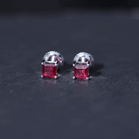 3 Carat Princess Cut Lab Created Ruby Solitaire Stud Earrings
