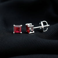 3 Carat Princess Cut Lab Created Ruby Solitaire Stud Earrings