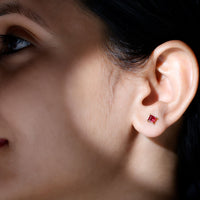 3 Carat Princess Cut Lab Created Ruby Solitaire Stud Earrings