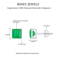 Princess Cut Natural Emerald Solitaire Stud Earrings