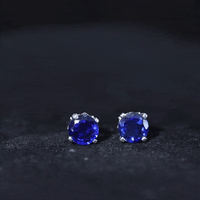 Lab grown blue sapphire vintage stud earrings by Rosec Jewels with certificate, featuring yellow gold setting and classic design.