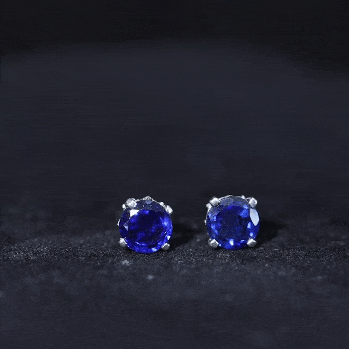 Lab grown blue sapphire vintage stud earrings by Rosec Jewels with certificate, featuring yellow gold setting and classic design.