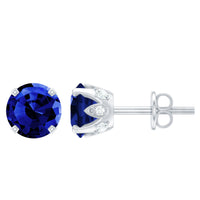 Lab grown blue sapphire vintage stud earrings by Rosec Jewels with certification, featuring sparkling blue sapphires and elegant design.