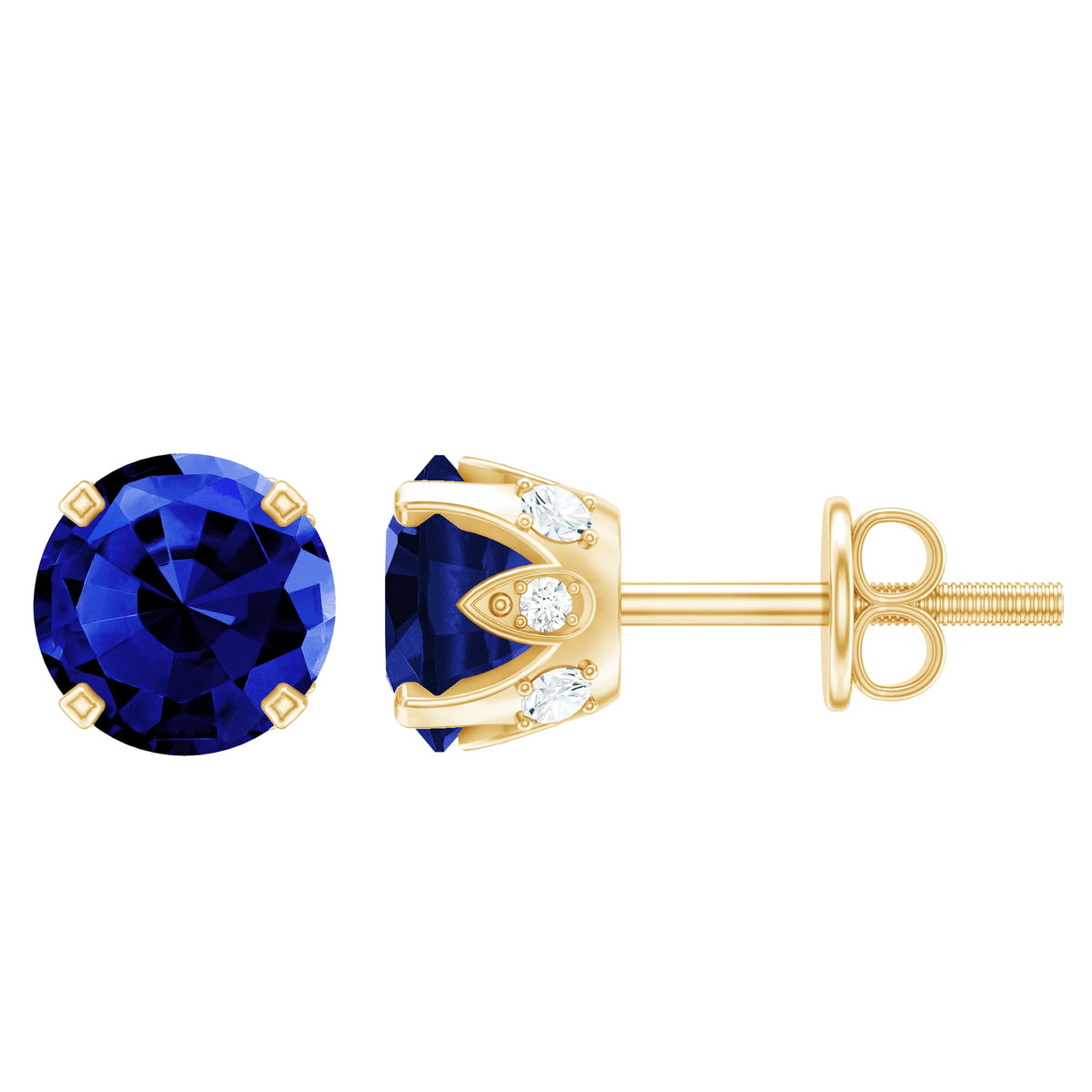 Lab grown blue sapphire vintage stud earrings by Rosec Jewels with certificate, featuring sparkling blue sapphires and antique-inspired design.