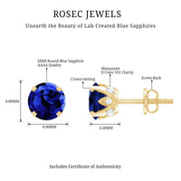 Lab grown blue sapphire vintage stud earrings by Rosec Jewels with certificate, featuring sparkling blue sapphires and antique-inspired design.