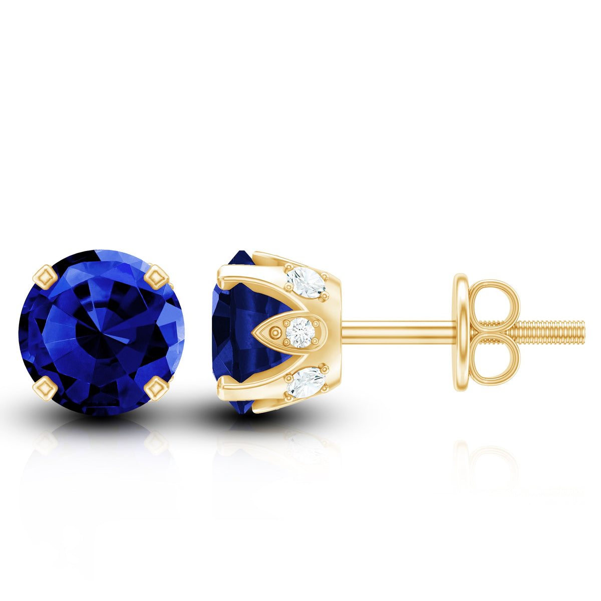 Lab grown blue sapphire vintage stud earrings by Rosec Jewels featuring sparkling blue sapphires with certification.