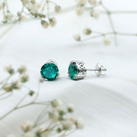 4.3 Carat Lab Created Emerald Solitaire Stud Earrings in Double Claw Setting