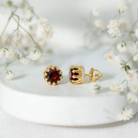 Natural 3.4 Carat Garnet Crown Earrings in Yellow Gold Plated Silver