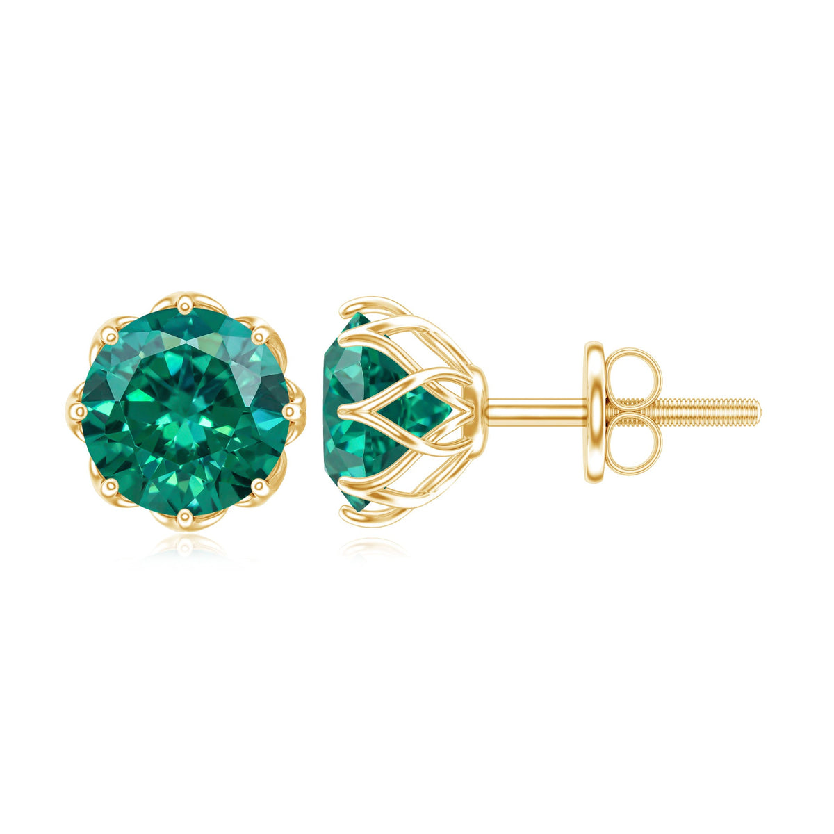 Round Lab Created Emerald Solitaire Stud Earrings