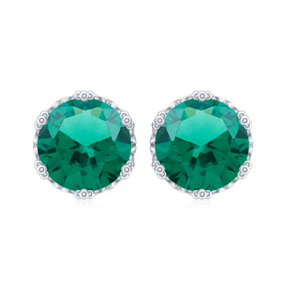 Rosec Jewels solitaire lab-created emerald stud earrings in crown setting, featuring vibrant green emerald stones and elegant design