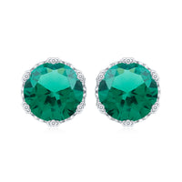 Rosec Jewels solitaire lab-created emerald stud earrings in crown setting, featuring vibrant green emerald stones and elegant design