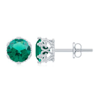 Rosec Jewels Solitaire lab-created emerald stud earrings in crown setting, featuring sparkling green gemstones and gold-tone metal.